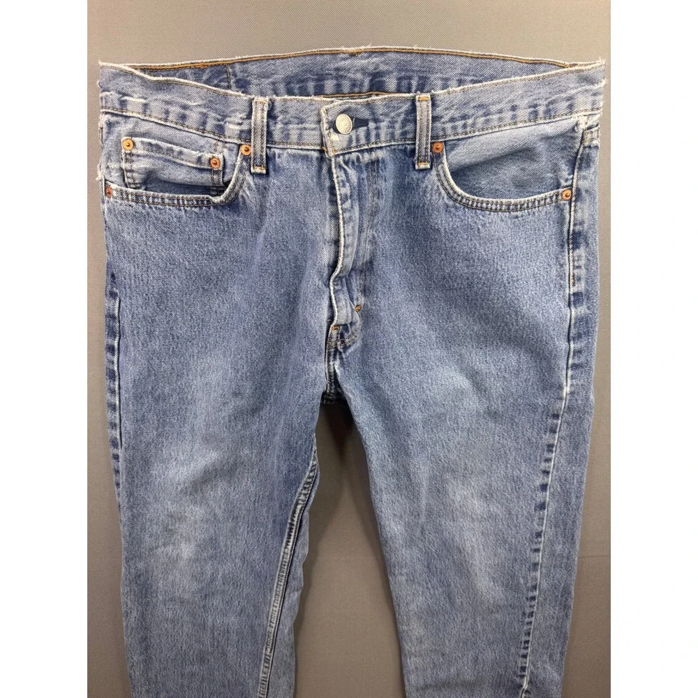 Levi's 505 Straight Leg Jeans Mens Blue Medium Wash‎ Frayed Hem 34x32